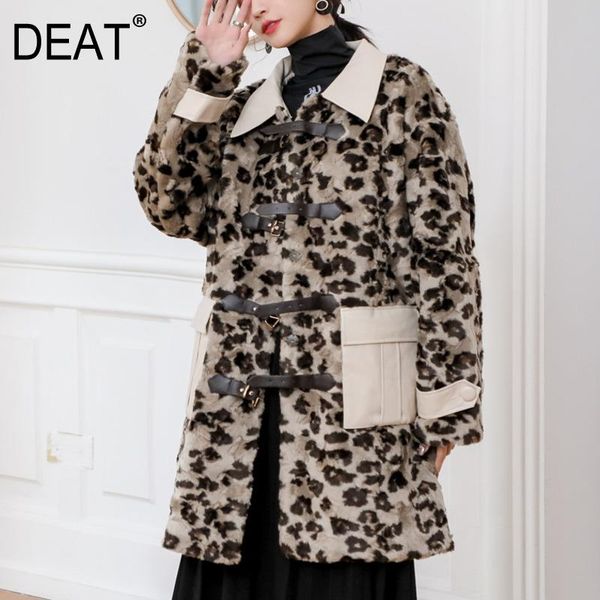 

deat] 2020 winter new fashion tide thickening keep warm turn-down collar long sleeve leopard imitation fur women coat 13a409, Black