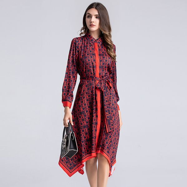 

verdejuliay luxury letters printed dresses summer runway long sleeve dress turn down collar irregular shirt dress women xxl 201204, Black;pink