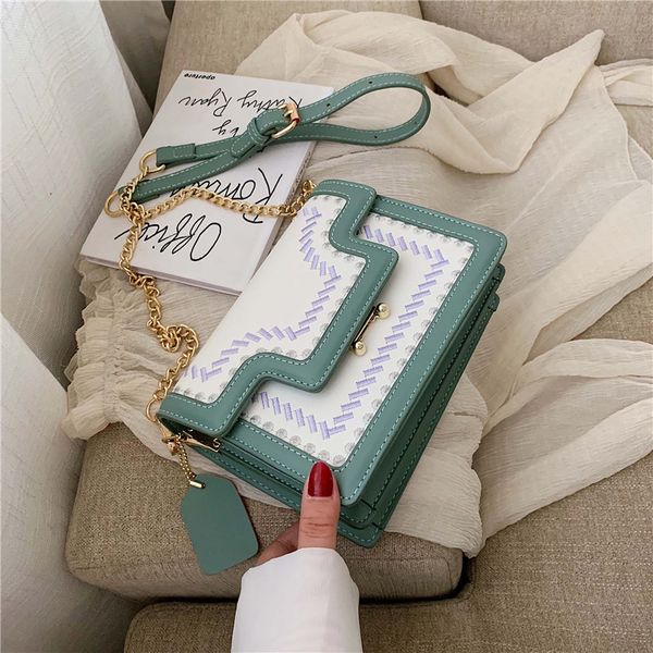 

designer 2020 new fashion ladies contrast color women messenger bag casual chain flow female crossbody shoulder bag
