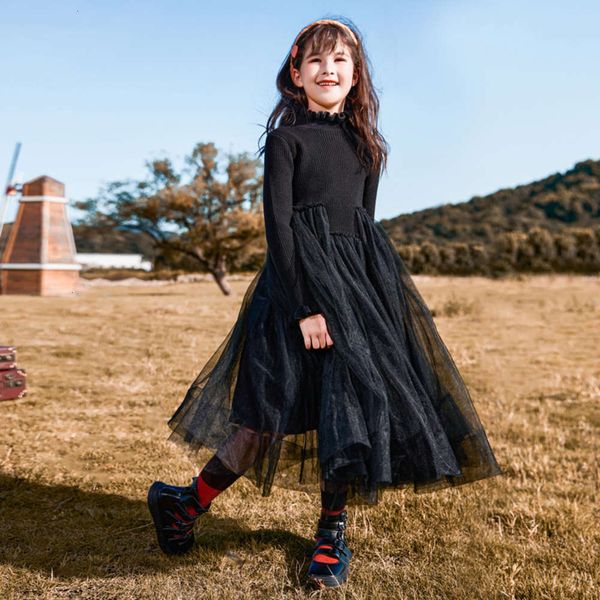 

winter autumn 2020 girls' new korean mh drs medium and large children's long sve lace princs skirt, Red;yellow