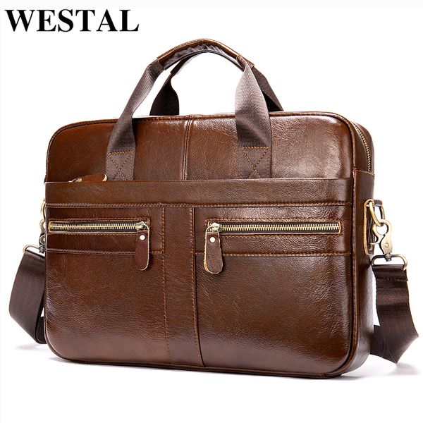 

westal briefcase handbag designer men's genuine leather lapoffice bag for men business porte document 2099