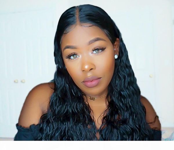 

10a glueless lace front wigs brazilian remy human hair bleached knots pre-plucked natural hairline water wave for american, Black;brown