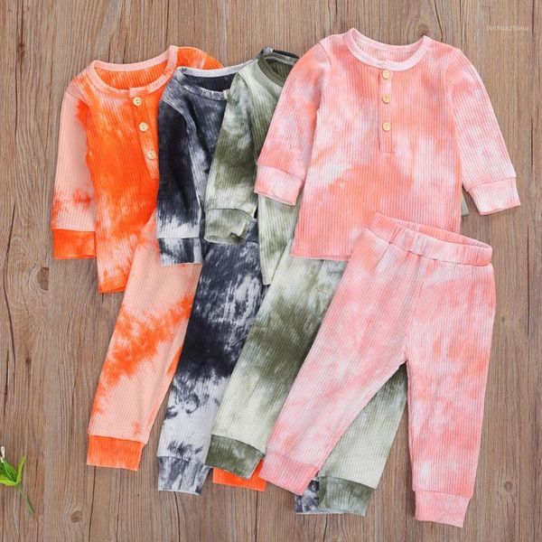 

clothing sets 2pcs infant toddler tie-dye print outfits long sleeve round neck t-shirt elastic waist trousers autumn kids set1, White
