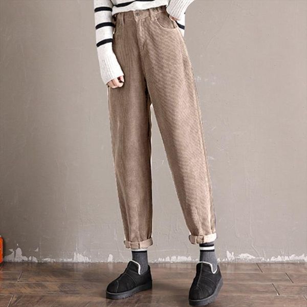 

vintage harem pantalon casual corduroy pants zipper loose work turnip trousers women solid long female palazzo streetwear, Black;white