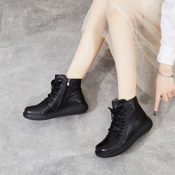 

women boots 2020 autumn winter fashion female british style retro ladies beef tendon non-slip, Black