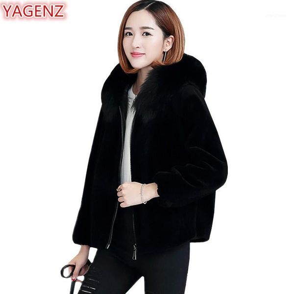

yagenz imitation fur coat women clothes short winter jacket women warm hooded fashion young faux fur jacket 7991, Black