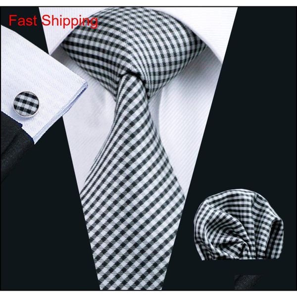 

black check mens tie pocket square cufflinks classic silk jacquard woven meeting business cas qylyhf beauty888, Black;blue