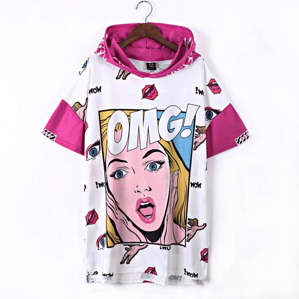 

2021 new europe mode hip hop streetwear long summer graffiti omg t-shirt print for in short women xhu9, White