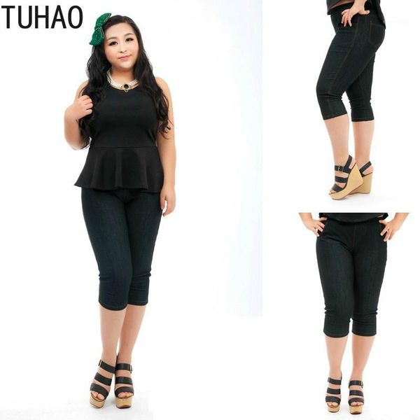 

tuhao plus size 9xl 8xl 7xl summer calf-length denim pants woman's elastic high waisted casual jeans feminina skinny jeans mom1, Blue
