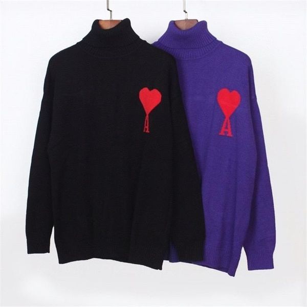 

men's new love heart turtleneck pullover sweater1, White;black