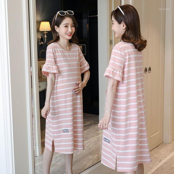 

2026# maternity clothes summer fashion cotton short sleeve loose stylish t-shirt dress for pregnant women mom dress1, White