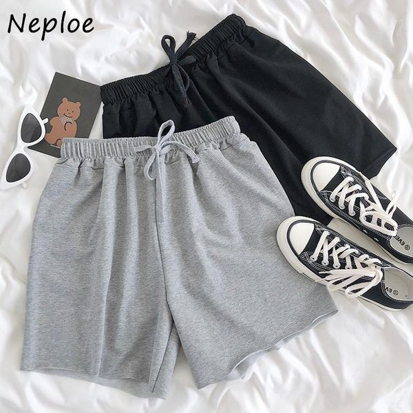 

neploe shorts women 2020 summer korean solid lace up stretch high waist bottoms casual loose wide leg short feminimos 1e5171, White;black