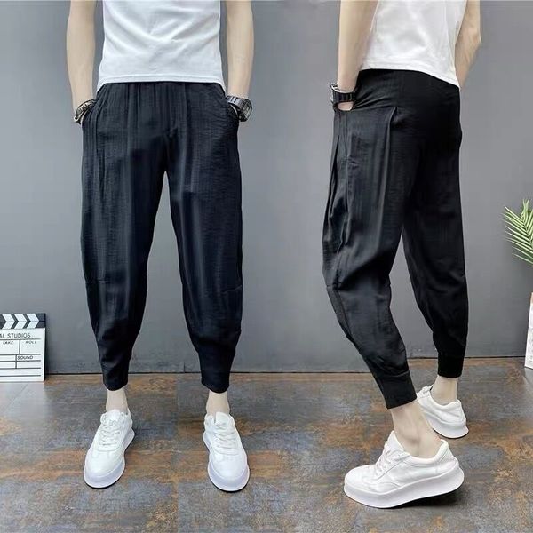 

xxmdj summer new casual men's air legged tight style tight casual slim conditioning pants wxaro corset pants trend trendharun, Blue