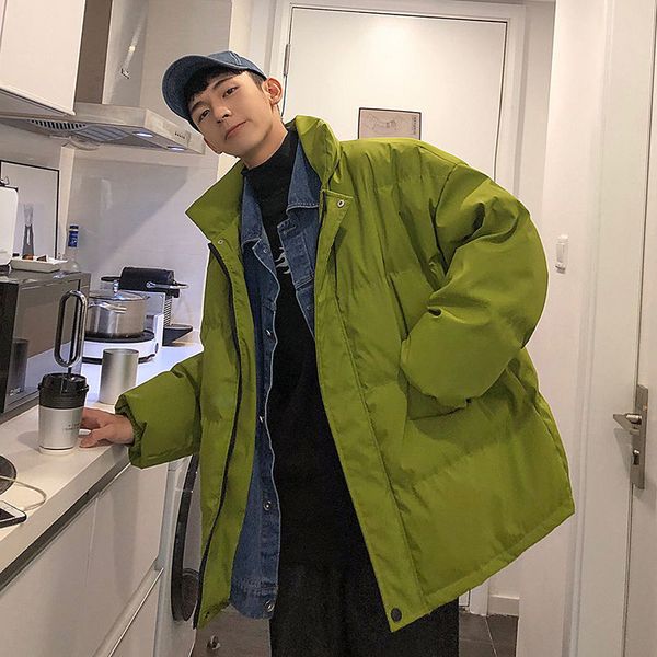 

winter jacket men's warm fashion casual fake two-piece thick jacket parka men streetwear loose cotton short coat mens clothes, Black