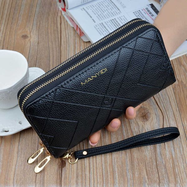 

2020 new phone bags women large female purse brand leather retro ladies long woman wallets double zipper card clutch, Red;black