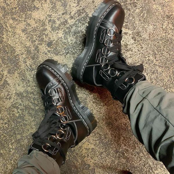 

boots ladies pu leather suede platform winter female motorcycle shoes women 2021, Black