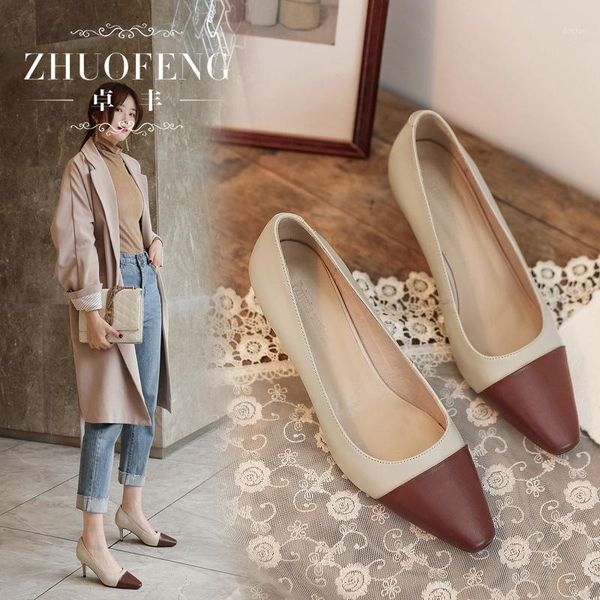 

dress shoes the leather high-heeled in early spring 2021 are all-match for women's slim and color matching small square shoes.1, Black