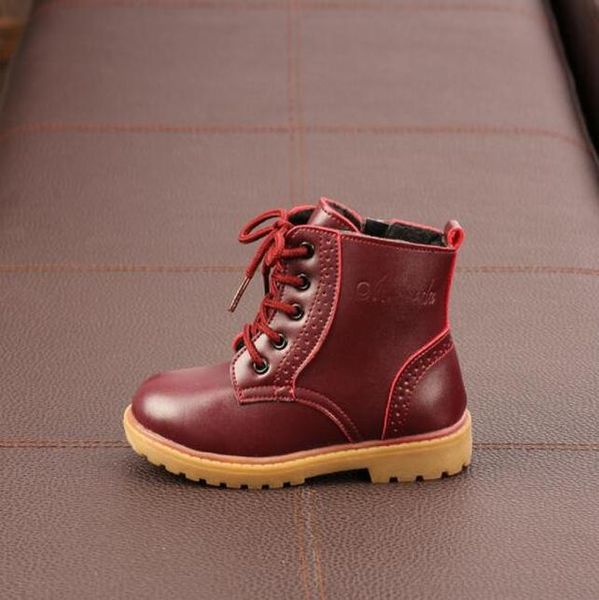 

новый 2020 осень зима дети ботильоны мода зашнуровать ботинки мотоцикла бота мальчики девочки кожа snow boots 04 sqcrga toys2010, Black