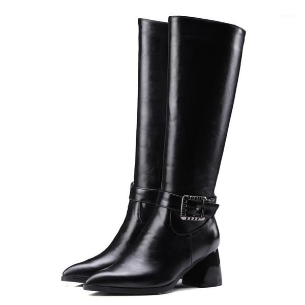 

plus size 32-48 2020 fashion high heels women knee high boots pu leather office ladies dress shoes autumn winter boot woman 78-61, Black