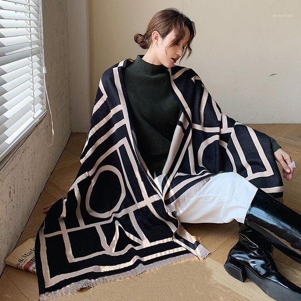 

scarves 2021 hijab thick cashmere women scarf winter warm lady shawls wraps brand blanket female echarpe bandana1, Blue;gray