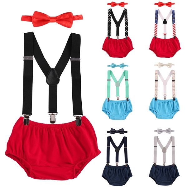 

baby clothes set cake smash outfit 3pcs set suspenders pants shorts bow tie cute baby boy and girl p shoot clothes y200803, White