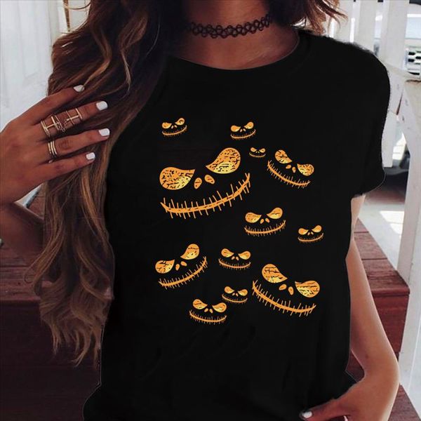 

pumpkin emtion print halloween t shirts women summer for teens harajuku shirts for women fashion o neck clothing ropa mujer, White