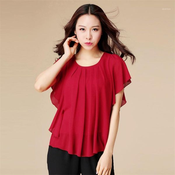 

women's blouses & shirts plus size women summer chiffon blouse fashion ruffle batwing short sleeve casual large -7xl 8xl1, White