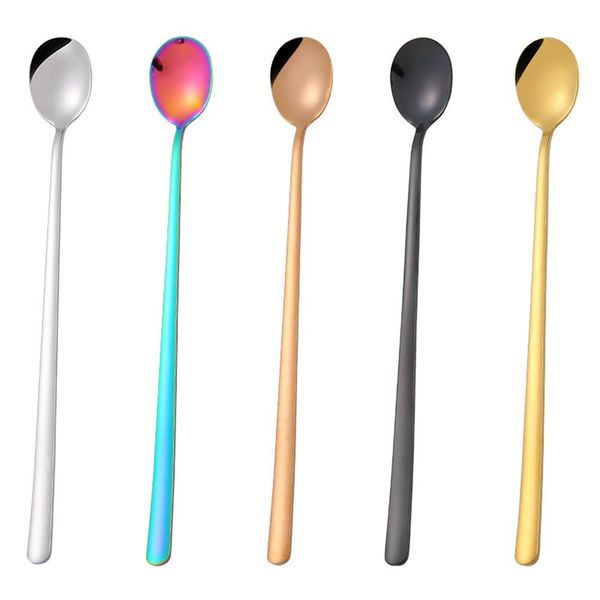

round head long handle spoon colorful stainless steel coffee spoon fruit teaspoon dessert scoops kitchen gadget tool h wmtszr
