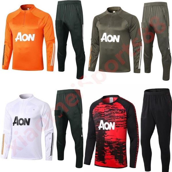 

20 21 man utd soccer tracksuit training suit survetement 2020 2021 rashford pogba b.fernandes united football jacket jogging set, Black