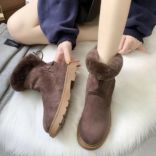 

новый искусственный suede женщины теплый снег сапоги 2020 черный вскользь обувает узелок площади женщина зима короткие плюшевые ботильоны же, Black