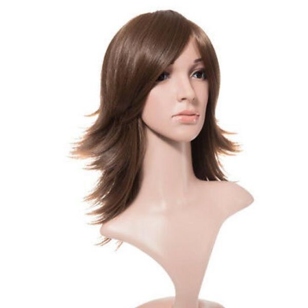 Brown Full Medium Layered Flick Waves Wigky Wigs Head Head Girl