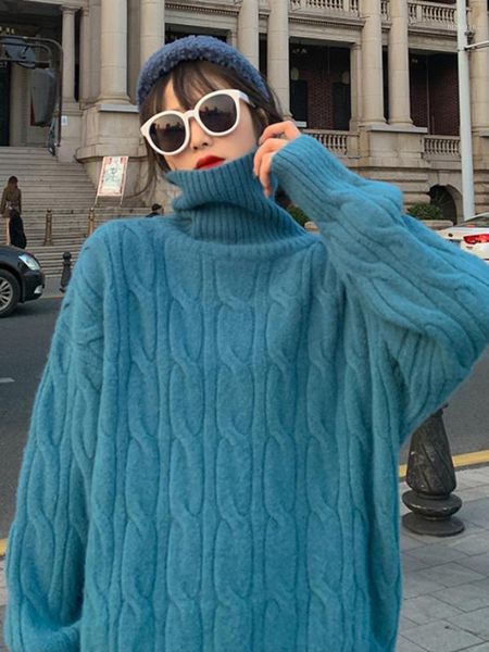 

women's high neck pullover twist sweater women's winter 2021 new korean loose lazy style versatile knitting, White;black