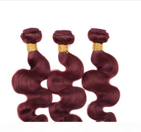 

promotional price brazilian peruvian indian hair weave bundles red wine 99j human virgin hair body wave,dhl, Black