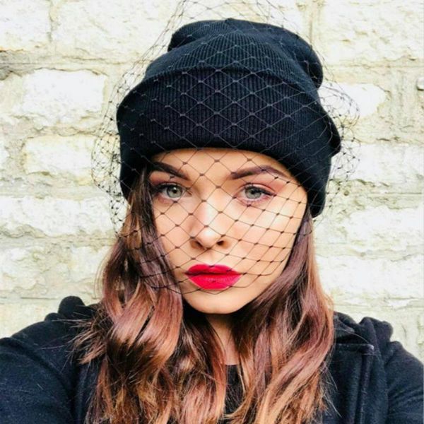 

beanie/skull caps women's veil knit hat warm wool street retro mesh hats sport sun for ladies, Blue;gray