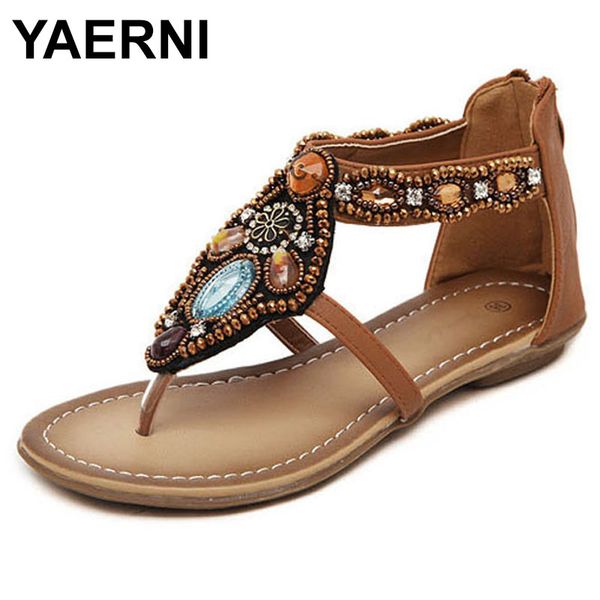 

yaerni bohemian sandals flat with sandals female flat student sandals female summer women shoes 1010, Black
