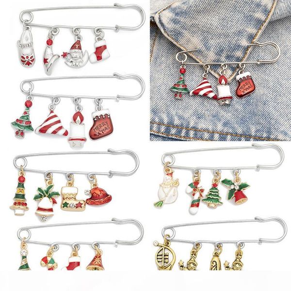 

2020 new arrival cartoons personality pin christmas gift cute elk antlers snowflake brooches santa claus brooch christmas tree brooch, Gray