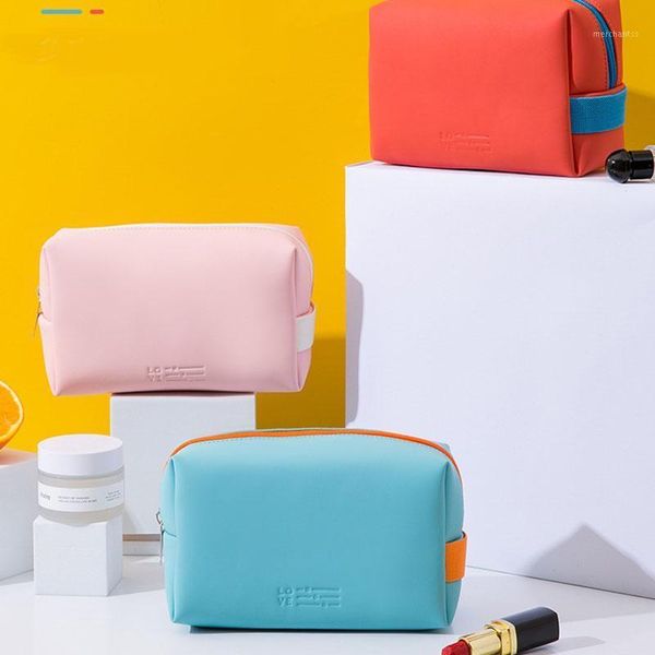 

women pu leather cosmetic bag cute candy colors girls coin storage case toiletry organizer box storage makeup bags1