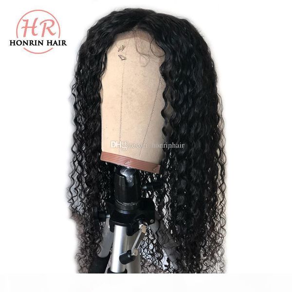 

honrin hair deep curly 360 lace wig brazilian virgin human hair pre plucked 150% density full lace wig bleached knots with baby hairs, Black