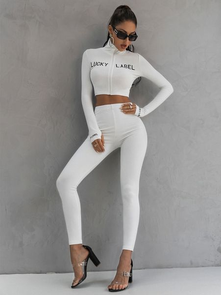 

glamaker embroidered letter rib-knit & leggings set b1qy#, White