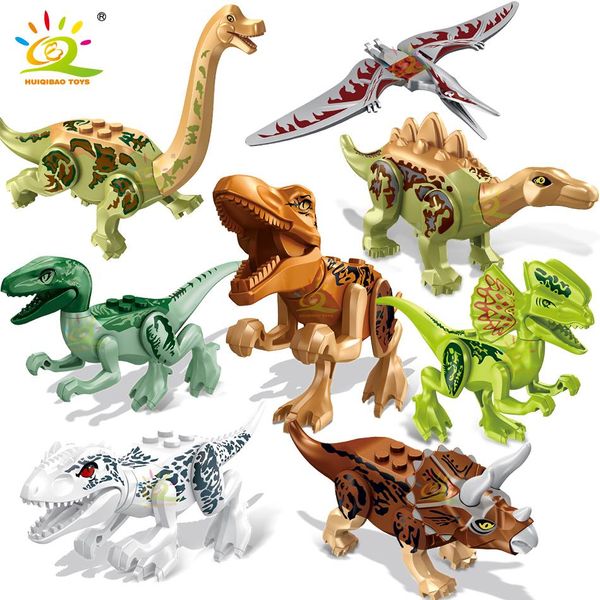 

huiqibao 8pcs dinosaur model figures building blocks jurassic raptor tyrannosaurus tricera bricks world children toys kids yxlagb