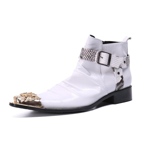 

martin boots shoes high shoes cow leather men's korean botlines hombre pointed toe ankle genuine leather mid white white, Black