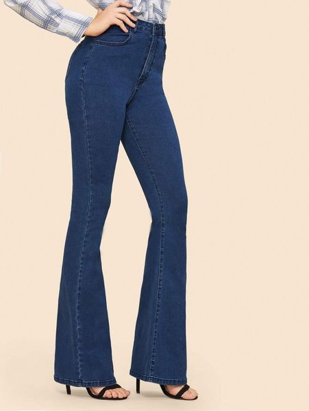 

high waisted flare hem skinny jeans z2eu#, Blue