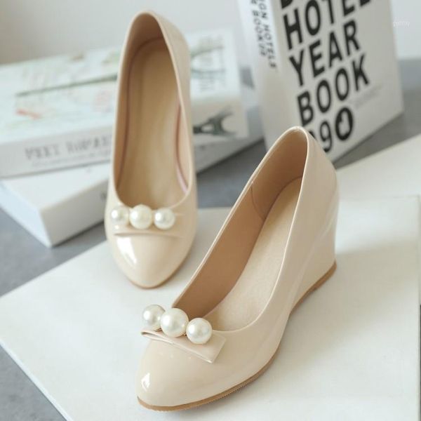 

pearl sweet female autumn spring shoes new medium heel wedges women shoes1, Black
