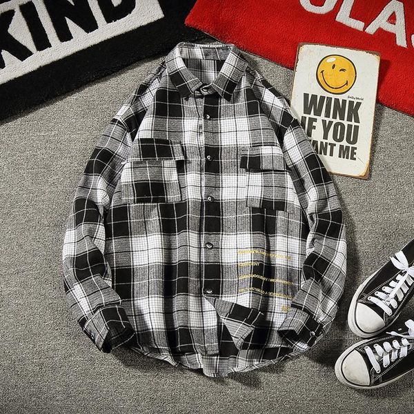 

new arrival fashion autumn plaid men long sleeve casual shirts plus size  l xl 2xl 3xl 4xl 5xl1, White;black