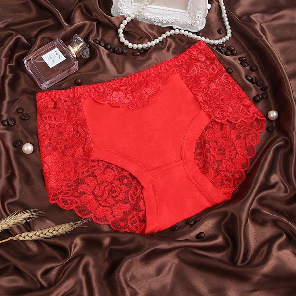 

kja177 mid waist women underwear plus size briefs female seamless breathable intimates lace comfortable lingerie panties, Black;pink