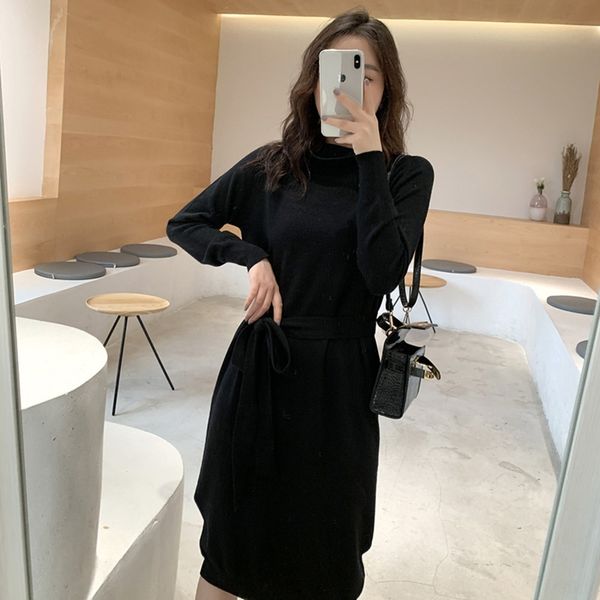 

rxumf длинные юбки женщин с и зимой высокой шеи над коленом одной кусок шерсти пальто эссенциальной трикотажного осень дно свитер платье dre, Black;gray