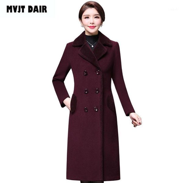 

2020 autumn and winter women's long section wool woolen coat casual solid color coat mother loaded cashmere y411, Black