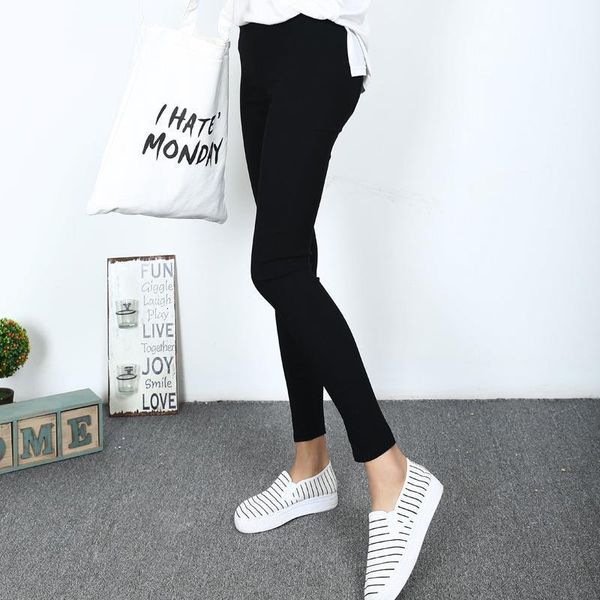 

2016 women black color woven cloth leggings fashion elastic high waist pants slim pencil fitness leggings d132