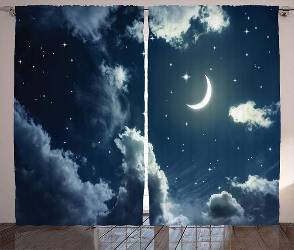 

звезда шторы полумесяц и звезды на пасмурная starry night sky moonlight астрономия тема фото гостиная окно спальня