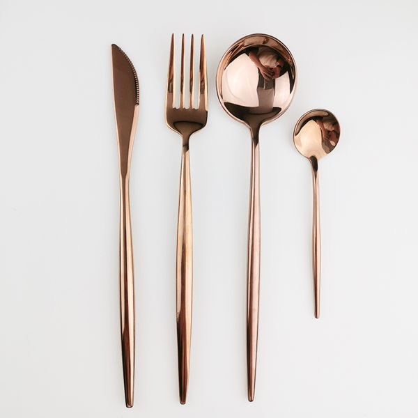 

rose gold dinnerware set 304 stainless steel mirror cutlery set knives forks spoons silverware kitchen home party tableware set